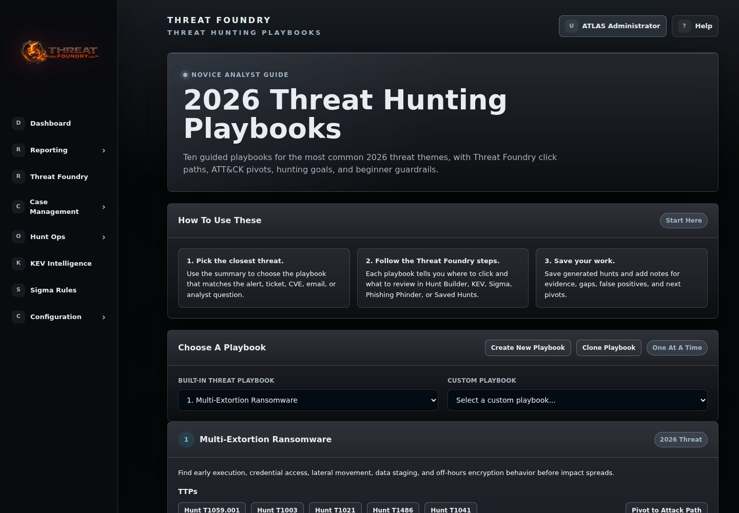 Threat Foundry ransomware playbook with analyst goal and hunt steps