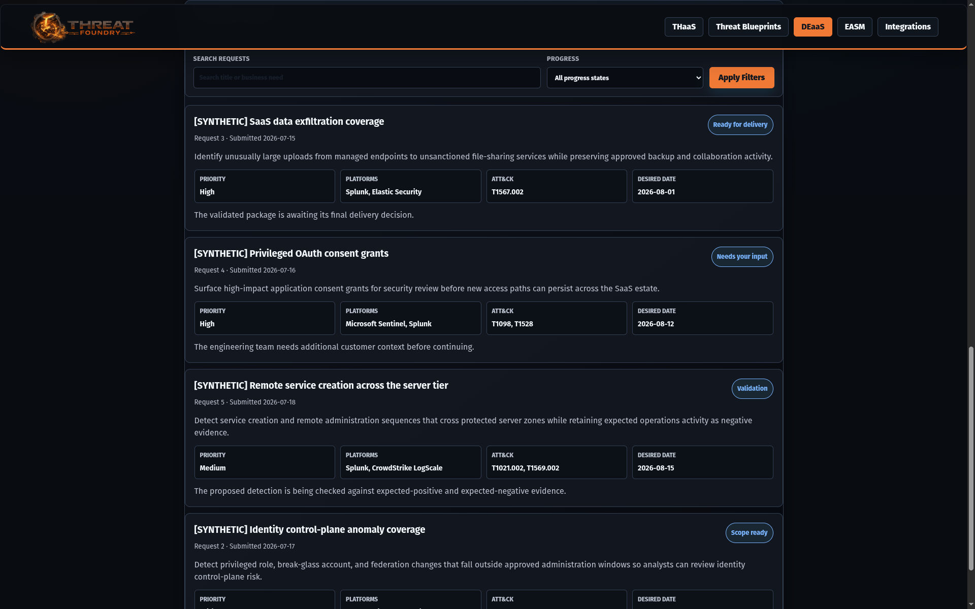 DEaaS Request and Progress product view